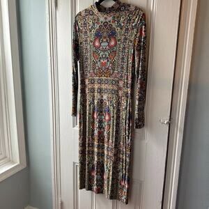 Asos Dress Womens 12 Boho Floral Long Mock Neck Retro Paisley Maxi Midi Stretch